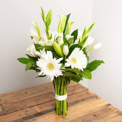 White, Ivory, Cream, Beige Wrapped Bouquet